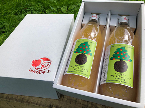 写真：完熟天然果汁100%自家製アップルジュース　1ｌ　2本化粧箱 詰め合わせ